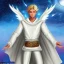 Placeholder: the main character. He’s to look like a powerful angel with white robe, symbols on hands glowing, His background should be that of space above with stars and standing on a paradise of a planet. His belt can transform into a white dragon.