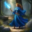 Placeholder: Ah, the tale of the curly damoiselle with a braid, wrapped in a blue scarf, standing proudly with a torch in hand alongside a stone wood with an enchanteur. A scene straight out of the legends of the round table, where bravery meets magic in a dance as old as time itself.