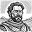 Placeholder: Engraving of a futuristic desert warrior with a moustache and beard.