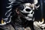 Placeholder: skull, man hair , mask, cover face in 8k solo leveling shadow artist dynamic pose, oshare kei, hurufiyya, rtx, intricate details, highly detailed, high details, detailed portrait, masterpiece,ultra detailed, ultra quality