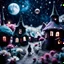 Placeholder: Detailed people, street made of modeling clay and felt, village, stars, galaxy and fog, planets, moon, volumetric light flowers, naïve, Tim Burton, strong texture, extreme detail, Yves Tanguy, decal, rich moody colors, sparkles, Harry Potter, bokeh, odd, shot on Ilford
