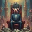 Placeholder: rich pig in suit on a throne making stacks of money by making a deal with a buisnessman. background of musicians. Payday payday. beksinski style.