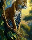 Placeholder: Leopardo en la Selva cuerpo completo árboles detallados elegante obra de arte colores contrastantes pintura al óleo detallada hiperdetallada impactante intrincada sombra realista iluminación cinematografica 8k cielo soleado nubes coherente cuerpo completo