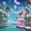 Placeholder: 1980's aesthetic vaporwave palm trees with flamingos