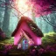 Placeholder: a fairy house pink and blue, in the woods, spring, 8k, flickering light, centered, high-quality, fine-detail, digital art, detailed matte, volumetric lighting, illustration, 3D octane render