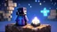 Placeholder: Minecraft Character, minecraft theme, purple starry sky, meditating, facing back, wearing gown, chinese theme, blocky