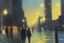 Placeholder: City, people, street, street lights, city lights, distant city, philip wilson steer impressionism painting