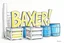 Placeholder: a drawing with sketch lead pencil, The word "BAXER" in yellow floating like a big sign, strong painting, strong expression, BAXER!, BAXER! the word Baxer, WOODEN CRATES AND BLUE BARRELS