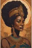 Placeholder: museum quality color woodcut of an ancient African queen with highly detailed hair and facial features , in the style of Gustave Baumann, with a fine art aesthetic, highly detailed, finely cut ,8k render,no tattoos on the face