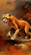 Placeholder: A light rosy orange colored lightning elemental cheetah painted by Edgar Degas