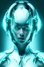 Placeholder: portrait of futuristic bionic kyborg woman, front view, symetrical photo, luminescent synthesis, biopunk, sci-fi, intricate details, light abstract blur background, white, cyan reflections, --ar 3:4 --style raw --stylize 350 --v 6