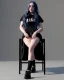 Placeholder: Billie Eilish, sitting on a chair, Black Short Dress, high detail, realistic