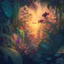 Placeholder: dense fantasy jungle with vines and exotic flowers at sunset