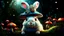 Placeholder: beautiful white Bunny with mushrooms growing on his back, textured detailed fur, portrait, mage hat, elf forest at night background extremely detailed, athmoshpheric, hyperrealistic maximálist concept art, light leak, bokeh light, 50mm