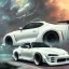 Placeholder: voiture blanche, fleur, chrome, synthwave, concept art, couleur vibrante, TOYOTA SUPRA