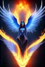 Placeholder: alone, dark, blue phoenix, flaming wings, beautiful, smooth, flying, graceful