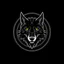 Placeholder: A cyborg wolf logo design, circular logo, black background