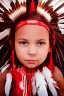 Placeholder: A beautiful portrait of a cute Native American girl, red color scheme, high key lighting, volumetric light high details with white stripes and feathers