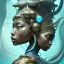 Placeholder: Sango fantasy, fantasy magic, intricate, sharp focus, illustration, highly detailed, digital painting, concept art, matte, art germ and Paul Lewin and Kehinde Wiley, masterpiece Japanese dancer head bronze squid' Asian African girl nice breast Thai hair turquoise silver blue under water