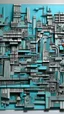 Placeholder: A grayish mint colored ancient African cyberized city made out of steel painted by Stuart Davis