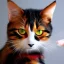 Placeholder: three legged calico cat smoking weed