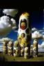 Placeholder: A white cloudy sky with tornadoes designed in Matryoshka dolls painted by Salvador Dali