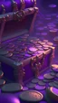 Placeholder: a hundreds of chests and coins, purple tones, dreamy, psychedelic, 4k, sharp focus, volumetrics, trippy background