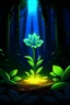 Placeholder: glowing plant in the middle of the forest, cartoon