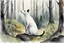 Placeholder: watercolor painting of a black ermine in a primeval forest. standing upright