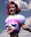 Placeholder: Ultra realistic speed clouds sky scene, wide angle view, sweet women falling down, inflatable color clothing, free jumping flying, many trinkets, hair monster, many jelly beans, balls, color smoke, smile, happy, circus style, extreme, wind, clouds sea, 20,000 feet altitude, stratosphere, soft color, highly detailed, unreal engine 5, ray tracing, RTX, lumen lighting, ultra detail, volumetric lighting, 3d, finely drawn, high definition, high resolution.