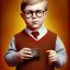 Placeholder: Peter Billingsley chubby kid, Tortoise-shell glasses, holding A ((dark red soap bar)) in his hand, brown argyle sweater