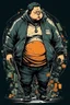Placeholder: fat boy, hoodie , , cyberpunk,, comic book art style, geek, engineer, t-shirt, jeans, drug addict, ,