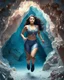 Placeholder: make a picture pretty crystal cave covered with jwellary and 3d recursive cubic and sphere base pearls and Gemstone species, a beautiful goddess lady with cute,curvy hair,makeup, in pretty sports suit with jewels is running inside cave ,dynamic camera fallow her inside cave capturing full body, dynamic lights.