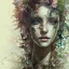 Placeholder: singer Danish MØ face,Style Yoji Shinkawa, watercolor illustration , Dryad, plants, wildflower,