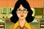 Placeholder: Wes Anderson cartoon of a dark haired and brown eyed woman who is a feminist and computer scientist