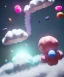 Placeholder: Ultra realistic speed clouds sky scene, wide angle view, sweet childs falling down, inflatable color clothing, free jumping flying, many trinkets, monster hair, hair monster, many jelly beans, balls, smile, happy, circus style, extreme, wind, clouds sea, 20,000 feet altitude, stratosphere, soft color, highly detailed, unreal engine 5, ray tracing, RTX, lumen lighting, ultra detail, volumetric lighting, 3d, finely drawn, high definition, high resolution.