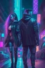 Placeholder: street night men love girl, couple, protective, cyberpunk