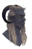 Placeholder: A tieffelin with blue skin and white Dreadlock hair. His pupil-less eyes are green. He wears a small beard.