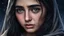 Placeholder: Hyper Realistic middle-angle-view of a Sad-Young-Beautiful-Pashto-Woman-with-beautiful-eyes-with-tears-&-long-black-hair at dark-night-with-stars-on-sky