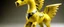 Placeholder: A yellow lightning elemental winged unicorn designed in ancient Egyptian pottery painted by Lyonel Charles Feininger