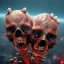 Placeholder: a picture of a dark, comedic, anatomically correct wall of red white and blue tightly packed stacked skulls of varying sizes and expressions, photo realistic, insanely meticulous, highly detailed, part of a collection of bones on display, 64k, dystopian, vray, anatomically correct, dystopian, horror, soviet retrofuturism