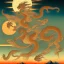 Placeholder: Ukiyo-e art, dragons, mountains and sun in the background