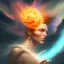 Placeholder: Ancient elemental power God El of fire, Great lava flowing halo around head, burning comets, spiritual blissful smoke clouds inspiring spark tornado