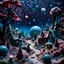 Placeholder: Detailed creepy landscape made of modeling clay, village, stars and planets, Roger Dean, naïve, Tim Burton, strong texture, Ernst Haekel, extreme detail, Max Ernst, decal, rich moody colors, sparkles, bokeh, odd