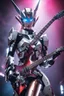 Placeholder: Realistic Photography beautiful woman as cyborg rock star with body full gundam robotic ,self expression playing rock guitar on stage music concert