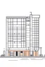 Placeholder: A MODERN HOTEL, flat vector, full view, only draw lines, clean line art, –no sketch, color, –ar 3:4, white background, minimalistic black lines, minimal black color, low level black colors, coloring page, avoid thick black colors, thin black line art, avoid colors, perfect shape, perfect clear lines,