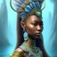 Placeholder: Sango fantasy, fantasy magic, intricate, sharp focus, illustration, highly detailed, digital painting, concept art, matte, art germ and Paul Lewin and Kehinde Wiley, masterpiece Mayan princess dancer head bronze feather's' Asian African girl nice breast Thai hair turquoise silver blue under water