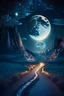 Placeholder: A beautiful 3D fantasy night landscape with an enchanted glittering moon and a widespread road that leads to a magical horizon