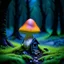 Placeholder: "Close up of a wonderful tiny Mushroom Tower home. Orange and yellow with bright white, deep black and contrasting tones of gray magenta and violet colors. Illuminated bioluminescent forest. Professional painter, master at composition. small but detailed. broken, blurred background, voluminous lighting"