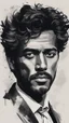 Placeholder: chiaroscuro portrait illustration of Marlin Moreno in the style of threadbare abstract expressionism, ebony , black, and pewter , vintage abstract cut-and-paste, ricoh gr iii, editorial illustrations, fine lines, highly detailed hair and facial features